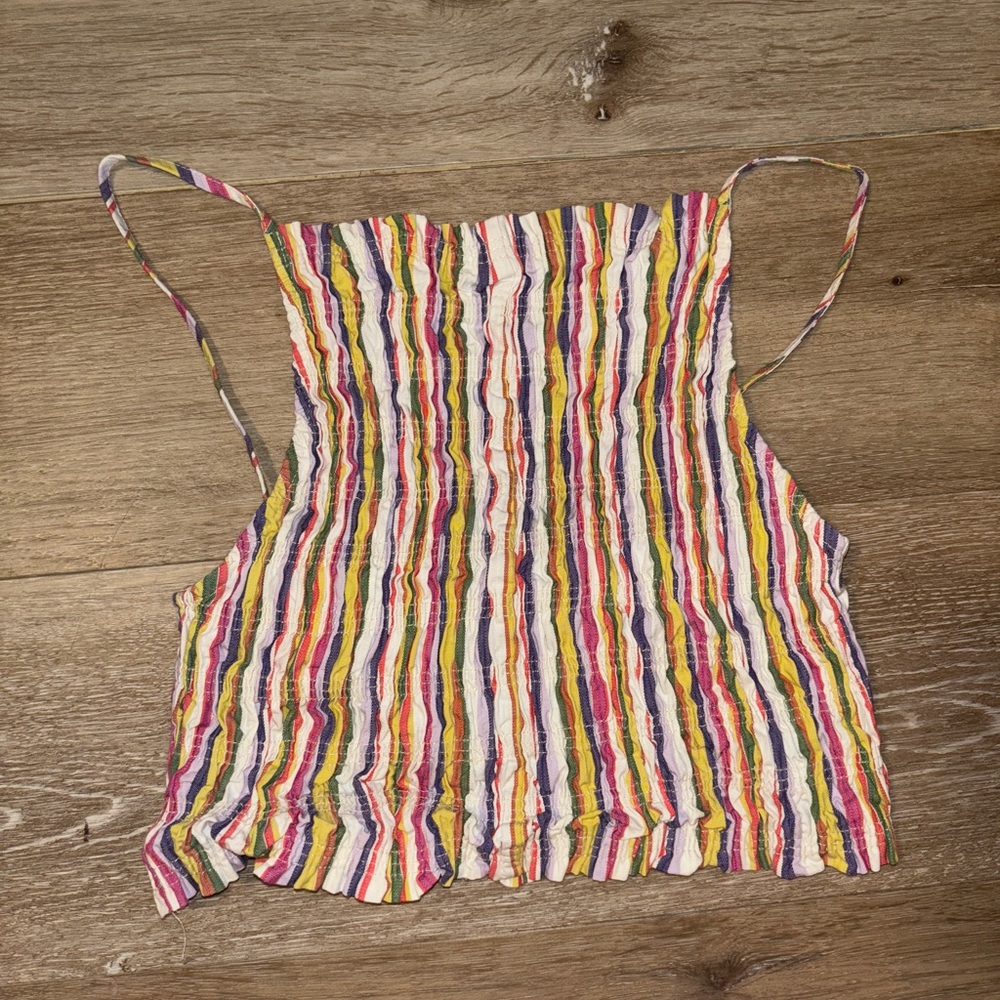 Zara Y2K Rainbow Ruched Spaghetti Strap Top – Size Large